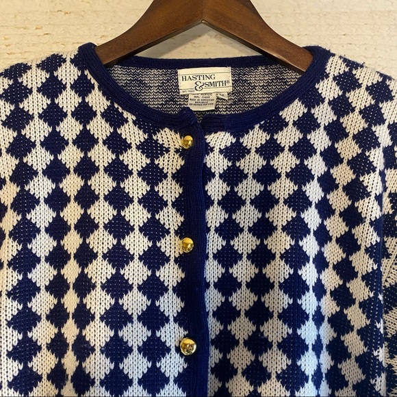 HASTING AND SMITH CHECKERED SWEATER Size Medium in Navy and White - Picture 4 of 12